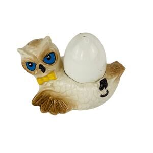 Ceramic Owl with Egg Vintage Salt and Pepper Shaker Set